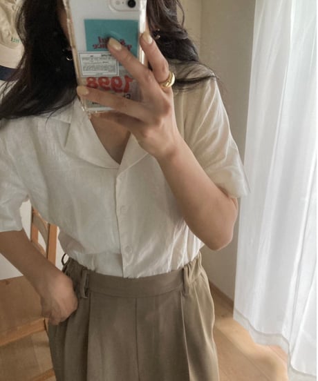 cotton linen open collar shirt/3color