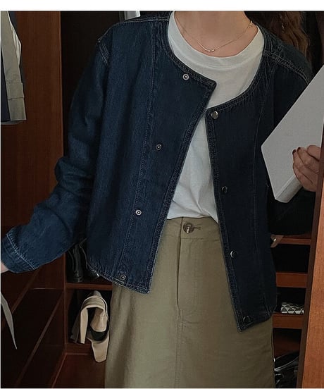 [OUTLET]no collar denim jacket/2color