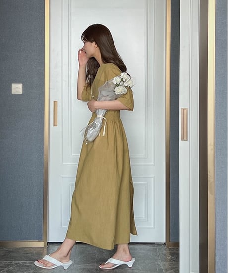 waist mark linen dress/3color