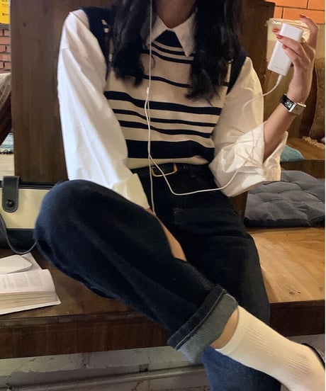random border knit vest/2color