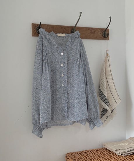 flower V neck chiffon blouse/3color