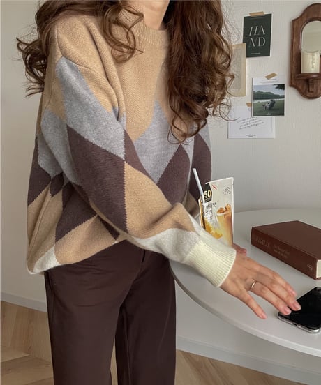 big diamond pattern knit/3color