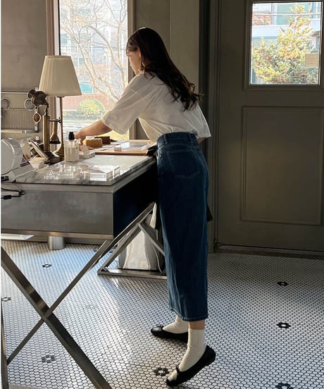 front button denim skirt/2color