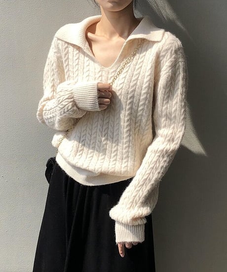 [OUTLET]cable open collar knit/3color