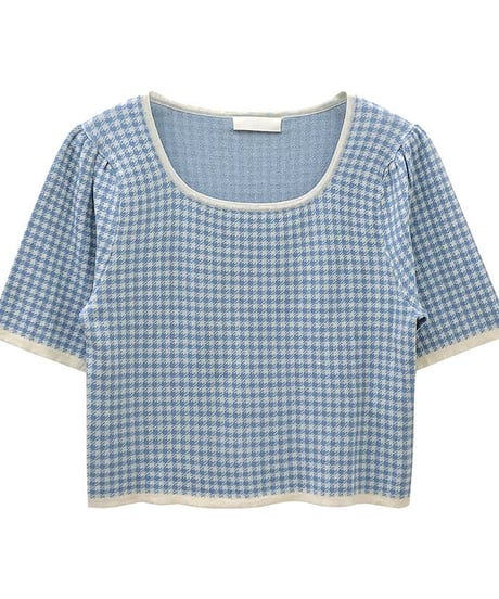 square neck check tops/2color