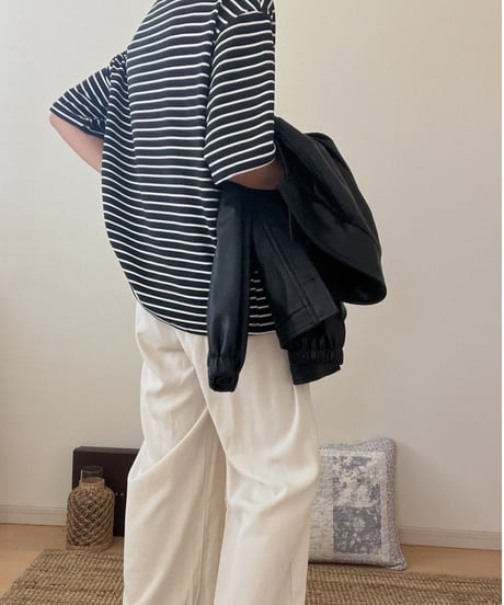 mock neck border T-shirt/2color(ネコポス)
