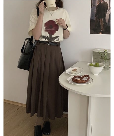 A line pleats long skirt/3color