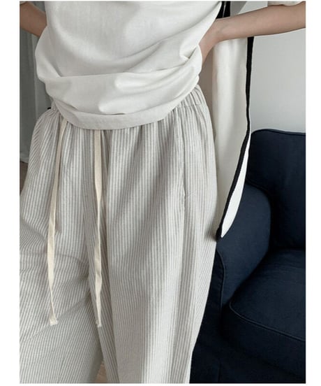 cotton linen stripe pant/2color