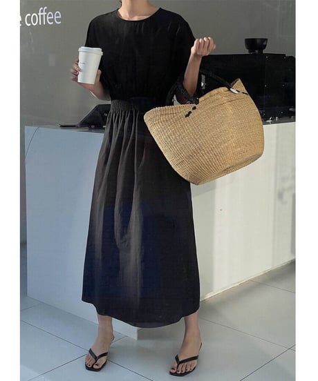 waist mark linen dress/3color