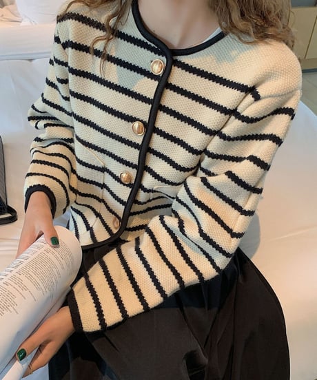 border piping knit jacket/2color