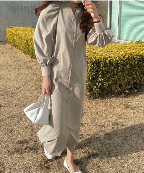 2way puff sleeve long dress/3color
