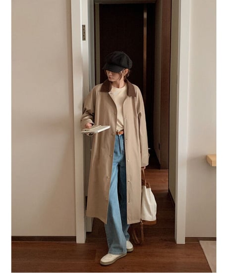corduroy collar long coat