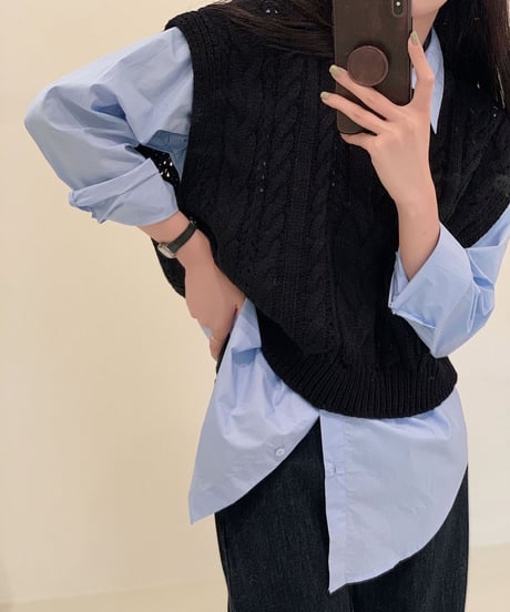 drop shoulder cable vest/5color