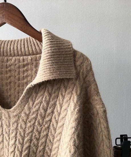 [OUTLET]cable open collar knit/3color