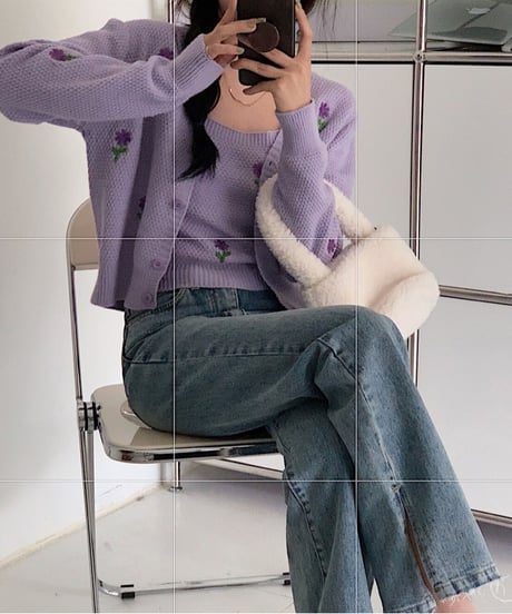 flower knit ensemble/3color