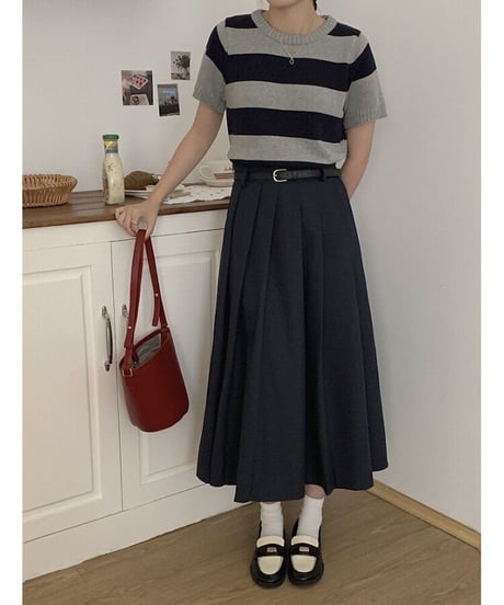 A line pleats long skirt/3color