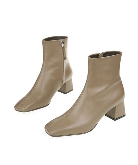 【real leather】square too short boots/smooth leather