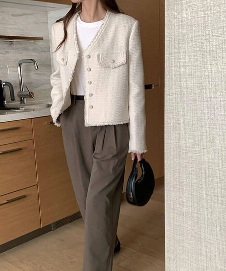 V neck tweed jacket/2color