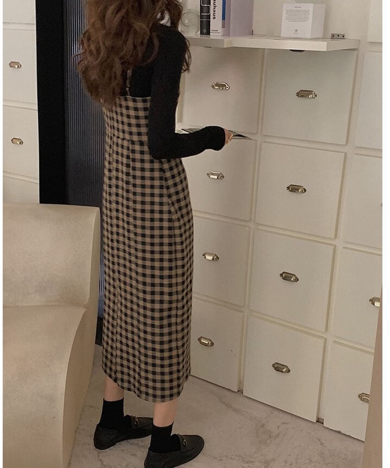 ワンピース Linen Mix Ombre Check CamisoleDress Mame Kurogouchi：Linen Mix Ombre Check Camisole Dress