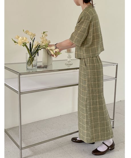（linen 100%）linen check SET UP(下)/2color