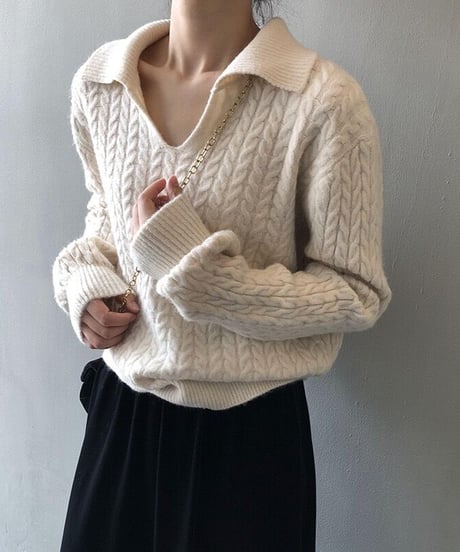 [OUTLET]cable open collar knit/3color