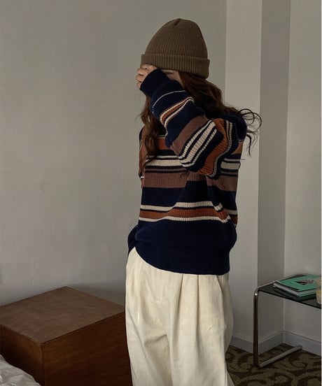 random border rib knit/2color