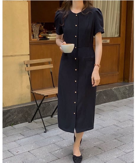 front button classic dress(half sleeve)/2color