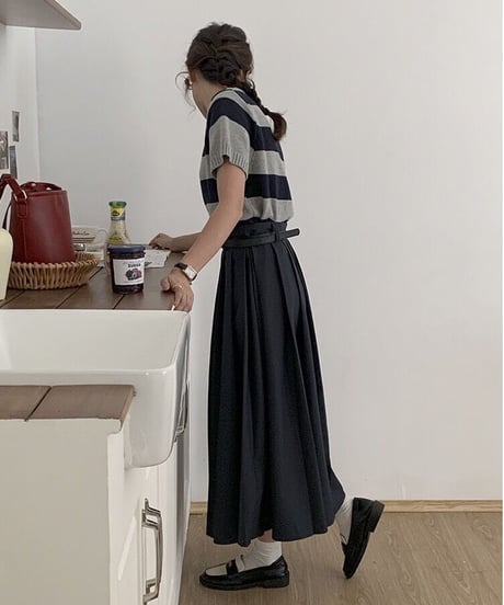 A line pleats long skirt/3color
