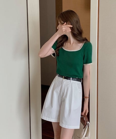 piping square neck tee/4color(ネコポス)