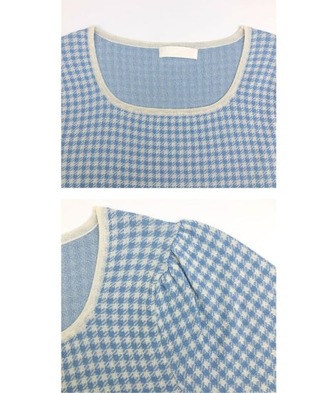 square neck check tops/2color
