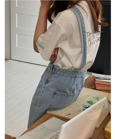 flare denim salopette/2color