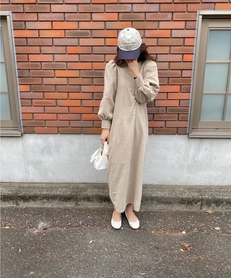 2way puff sleeve long dress/3color