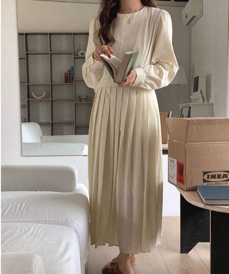 [OUTLET]pleats long dress/2color