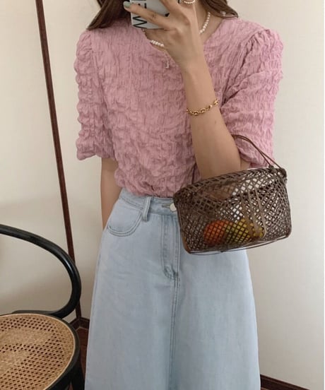 bubble U neck tee/4color