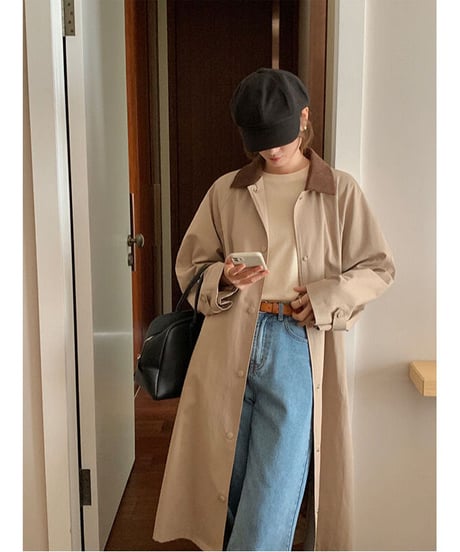 corduroy collar long coat