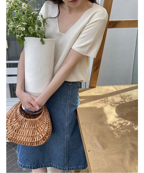 A line middle denim skirt/2color
