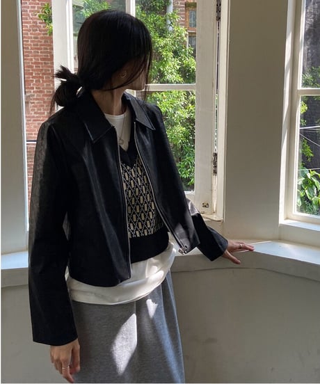 eco leather fastener jacket/2color