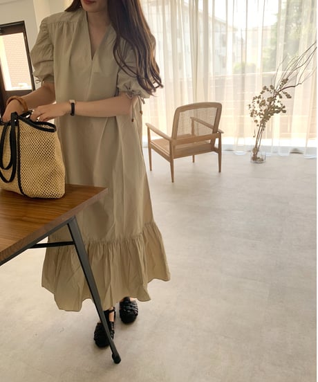 V neck long dress/3color
