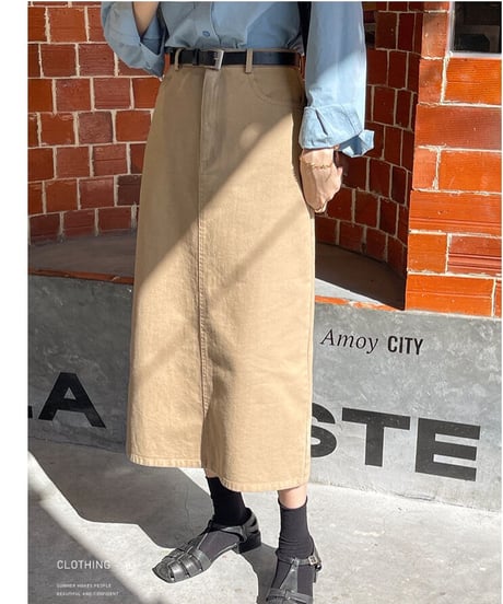 [OUTLET]A line color denim skirt/2color
