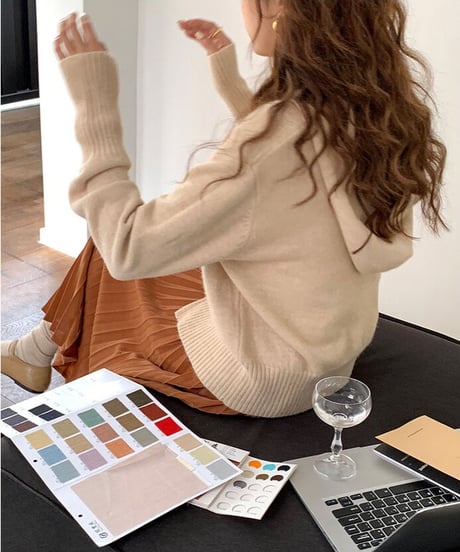 knit zip up hoodie/5color