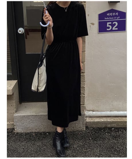 velour half sleeve dress/2color