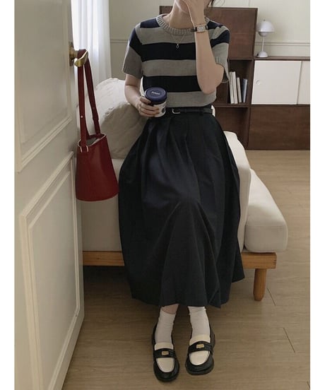 A line pleats long skirt/3color