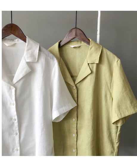 cotton linen open collar shirt/3color