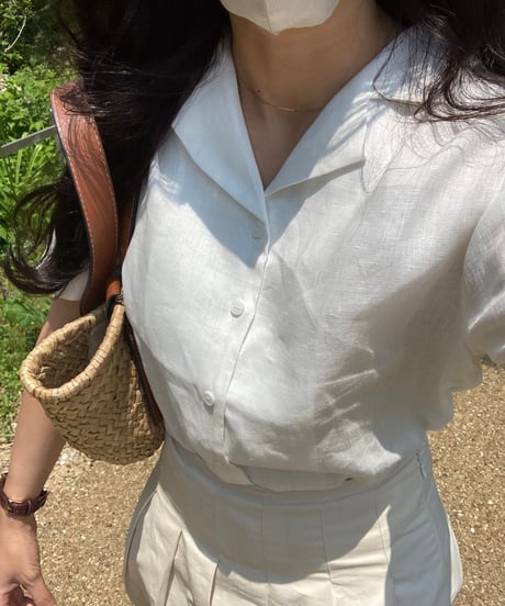 cotton linen open collar shirt/3color