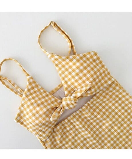 gingham check ribbon swim wear/2color