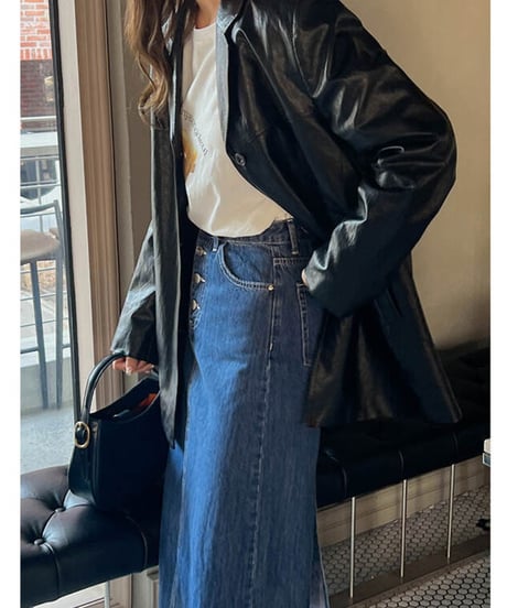 front button denim skirt/2color