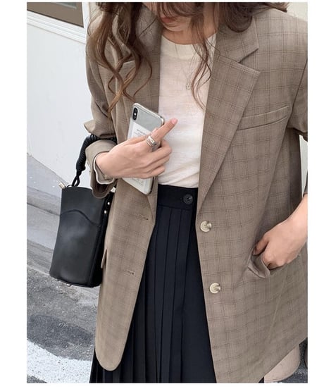 back slit check jacket/2color