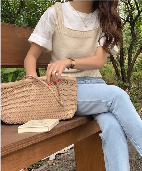 square neck knit bustier/4color