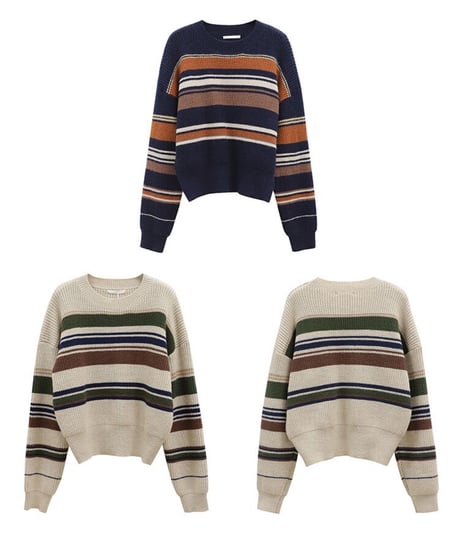 random border rib knit/2color