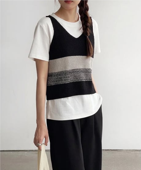 color block knit tops/2color(ネコポス)